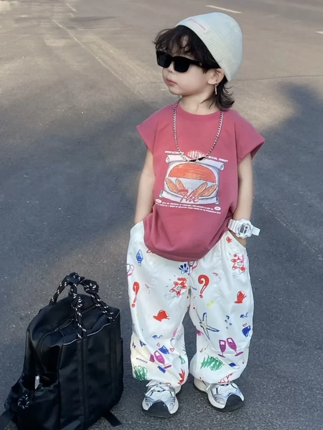 

Kids Boys' Set Summer 2026 New Korean Children's Sleeveless Vest Casual Graffiti Pants Two-piece Set Kids Outfits