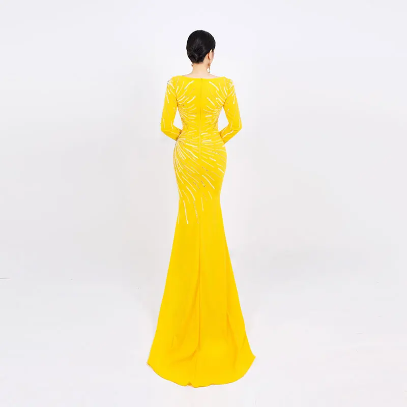 New Banquet Host Performance Dress Annual Meeting Performance High end Beaded Long Evening Dress Customized