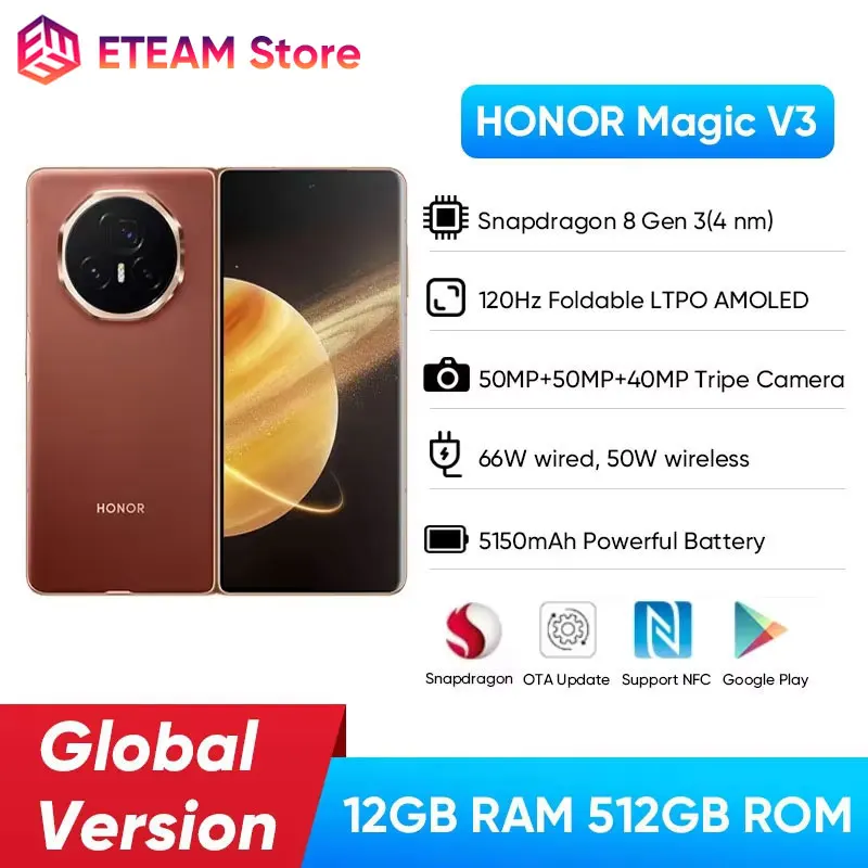 Honor Magic V3 5G Foldable phone LTPO AMOLED 120Hz Display 7.92\