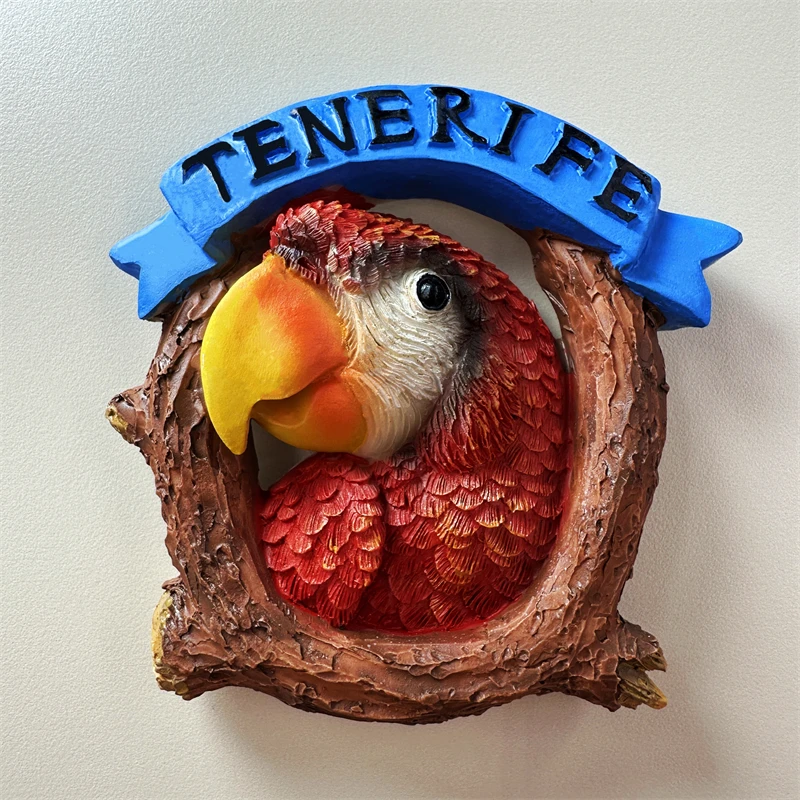 The Macaw of Tenerife Island, Spain Hand-painted 3D Fridge Magnets Tourism Souvenirs Refrigerator Magnetic Stickers