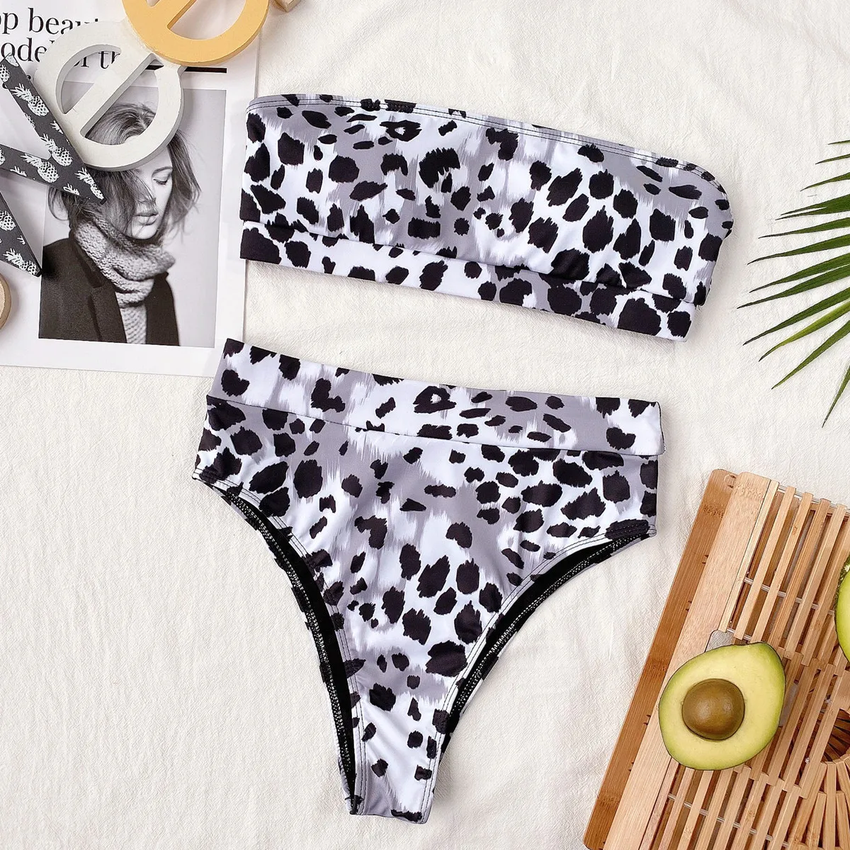 Bikini de leopardo para mujer, traje de baño de dos piezas con estampado Floral, estilo callejero, clásico, cintura alta