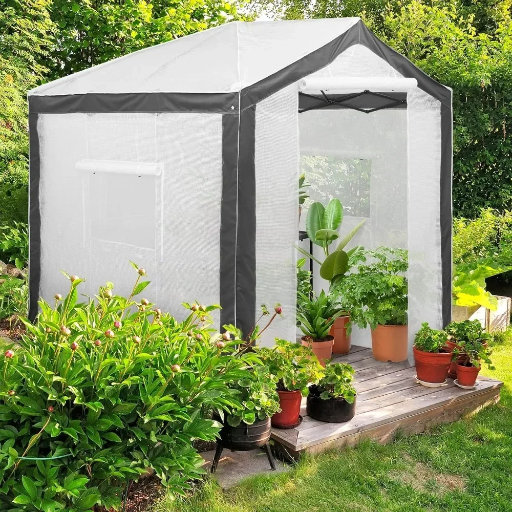 8x8 Instant Pop Up Center Push Walk-in Greenhouse With Reinforced Corners UV Resistant Greenhouse for Outdoor Roll-up Door Home