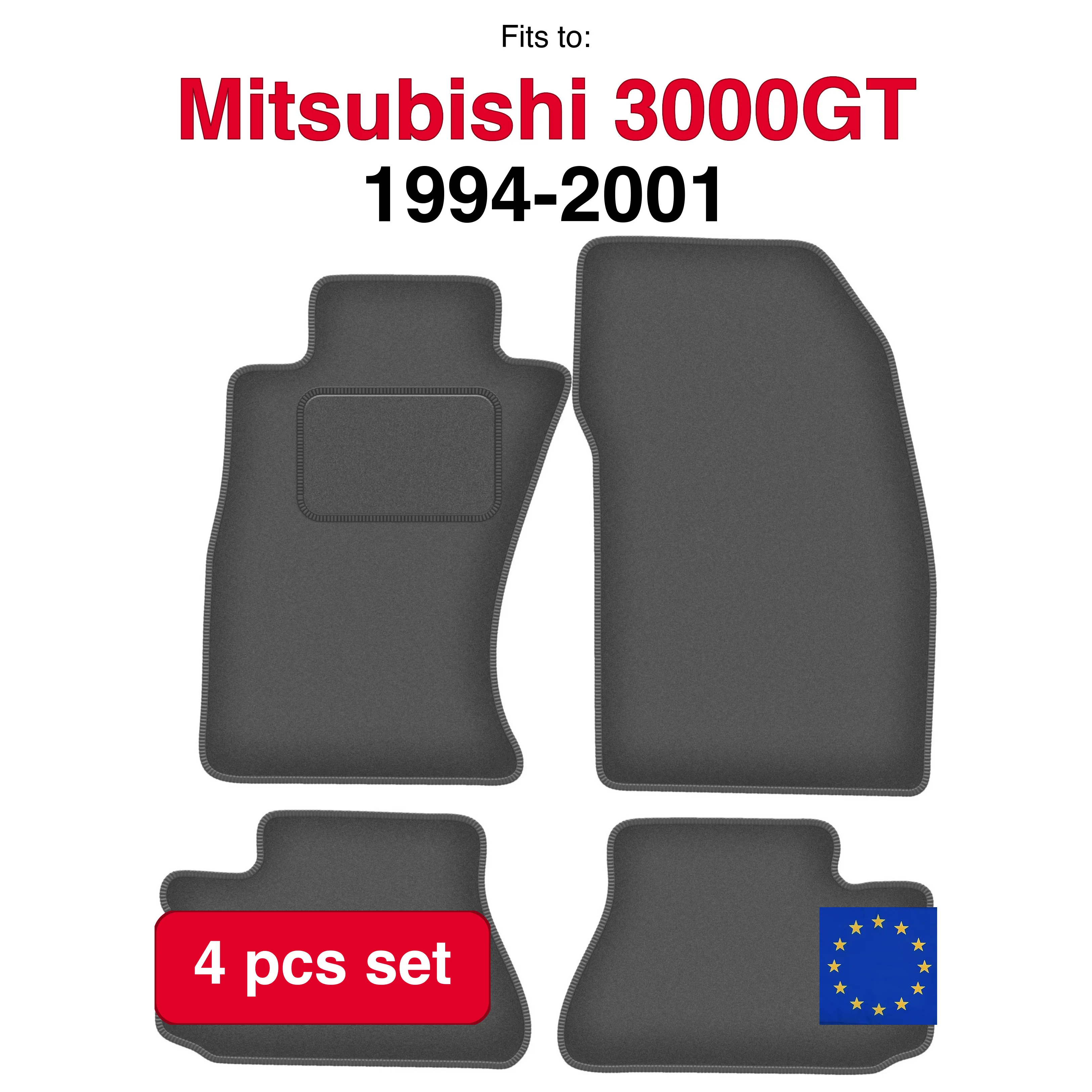 Auto velour matten voor Mitsubishi 3000GT Coupe (1994-2001) -grafiet (4 stuks) auto-uitgeruste automattenset