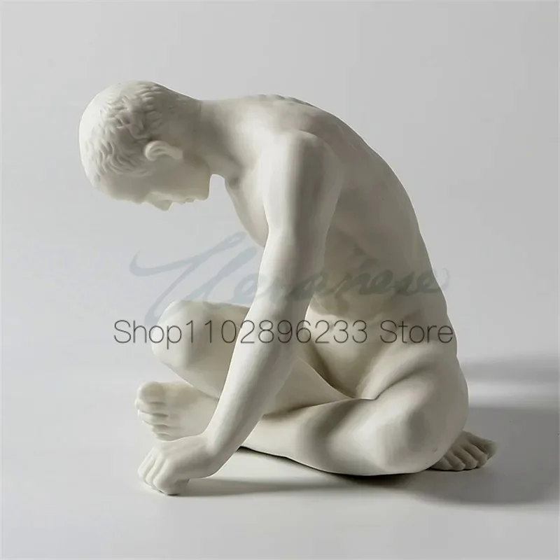 Naked Man Art Statue Abstract Nude Male Figurines Figure Sculpture Creative Scrub Ceramic Craft Home Decor Accessories Modern