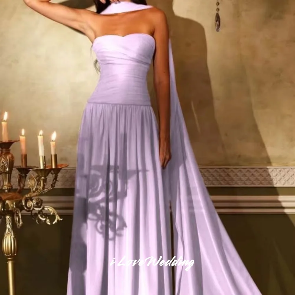 

Purple Strapless Evening Dresses 2025 Sleeveless Backless A-Line Pleated Floor-Length Long Wedding Party Dresses Customized