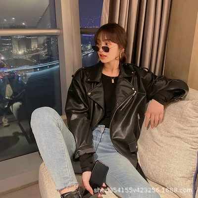 2026 レディース ヴィンテージ、ゆったりとしたショート丈のバイク用、ハンサムなPUレザー ジャケット