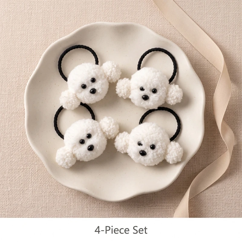 1/2/4Pcs Cute White Plush Puppy Hair Ties Girls Fluffy Dog Elastic Hair Bands Sweet Women Ponytail Holder Hair Accessories