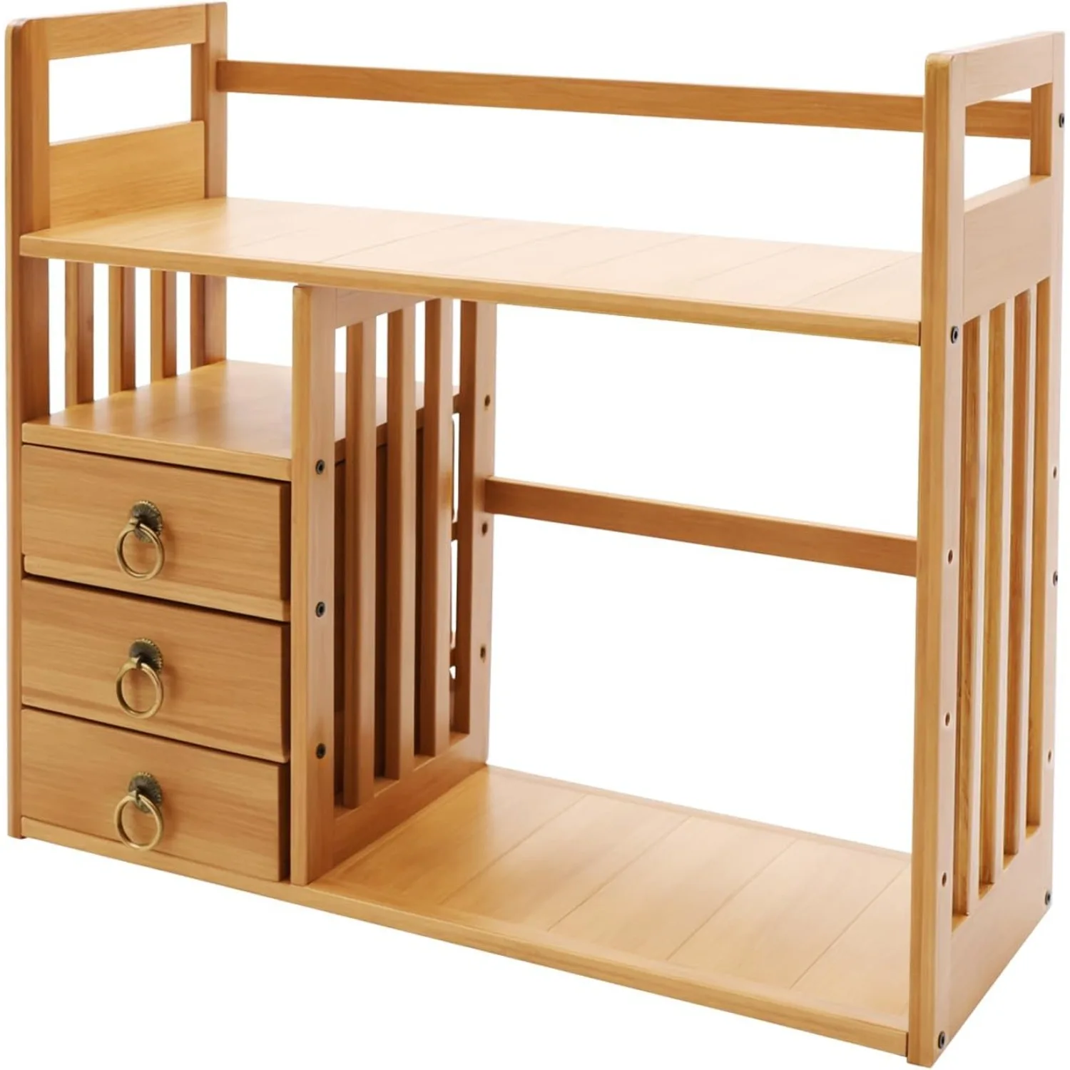 

Desktop Organizer Office Storage Rack Adjustable Wood Display Shelf W/ 3 Drawers, Wood Bookshelf for Home Office Dorm Gift for F