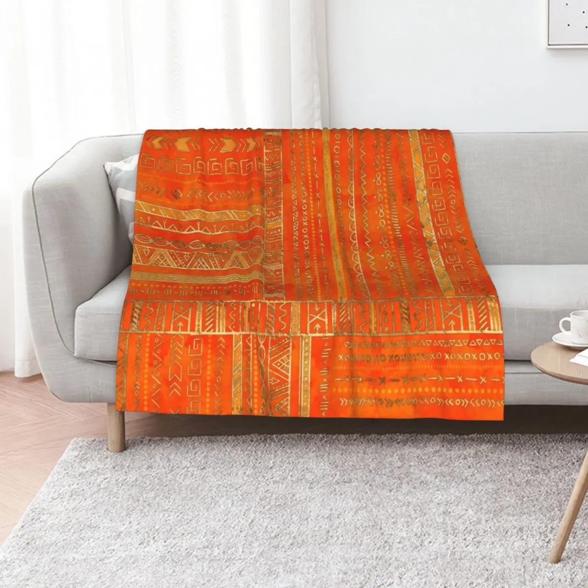 

Tribal Ethnic pattern gold on bright orange Throw Blanket Hairys Sleeping Bag Giant Sofa Multi-Purpose Blankets
