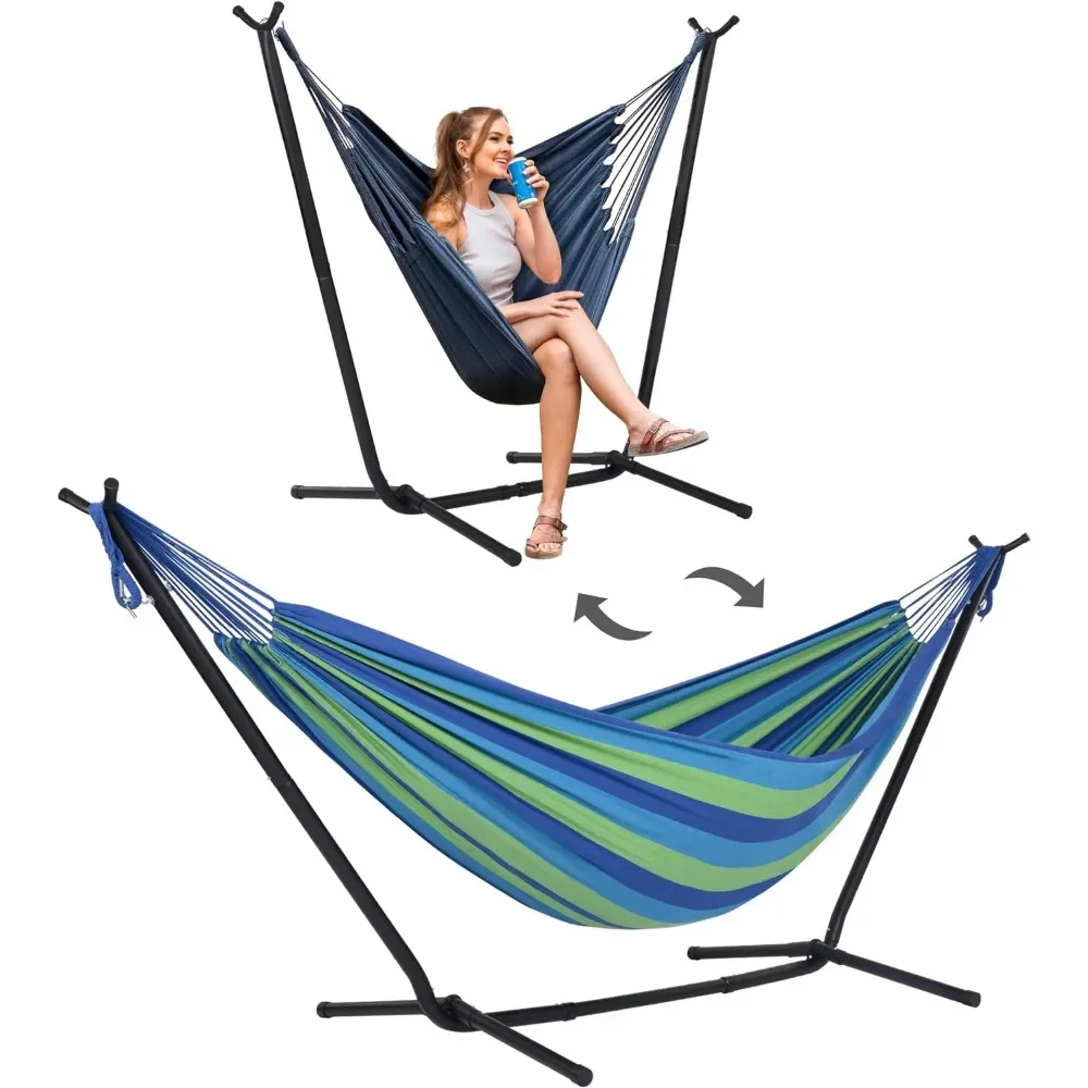 

2-in-1 Hammocks Hammock Chair with Stand, 475 lbs Capacity, Heavy Duty Two Person Hammock with Stand, Patent Pending,Blue Stripe