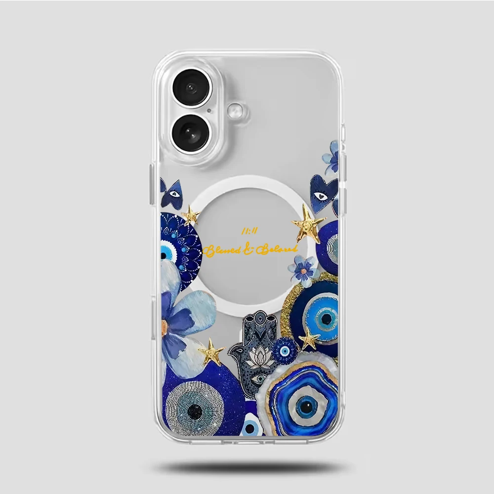 Blue Evil Eye & Floral Phone Case For iphone 17 14 15 16 11 12 13 Pro Max 17 Air 15 14 16 Plus 15 17 16 Pro Magnetic TPU Cover - view 6