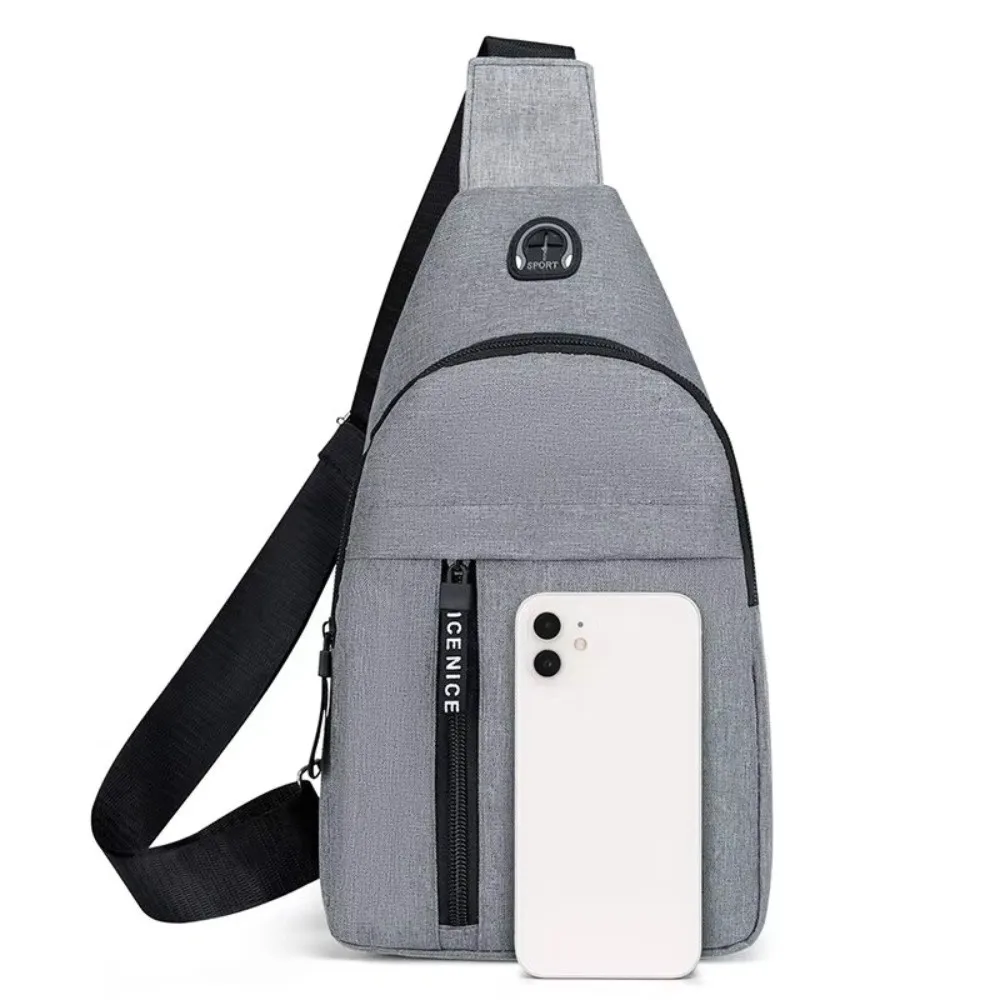 Waterproof Men's Chest Bag Durable Nylon Adjustable Shoulder Strap Waterproof Messenger Bag Multi-pocket Earphone Hole Design