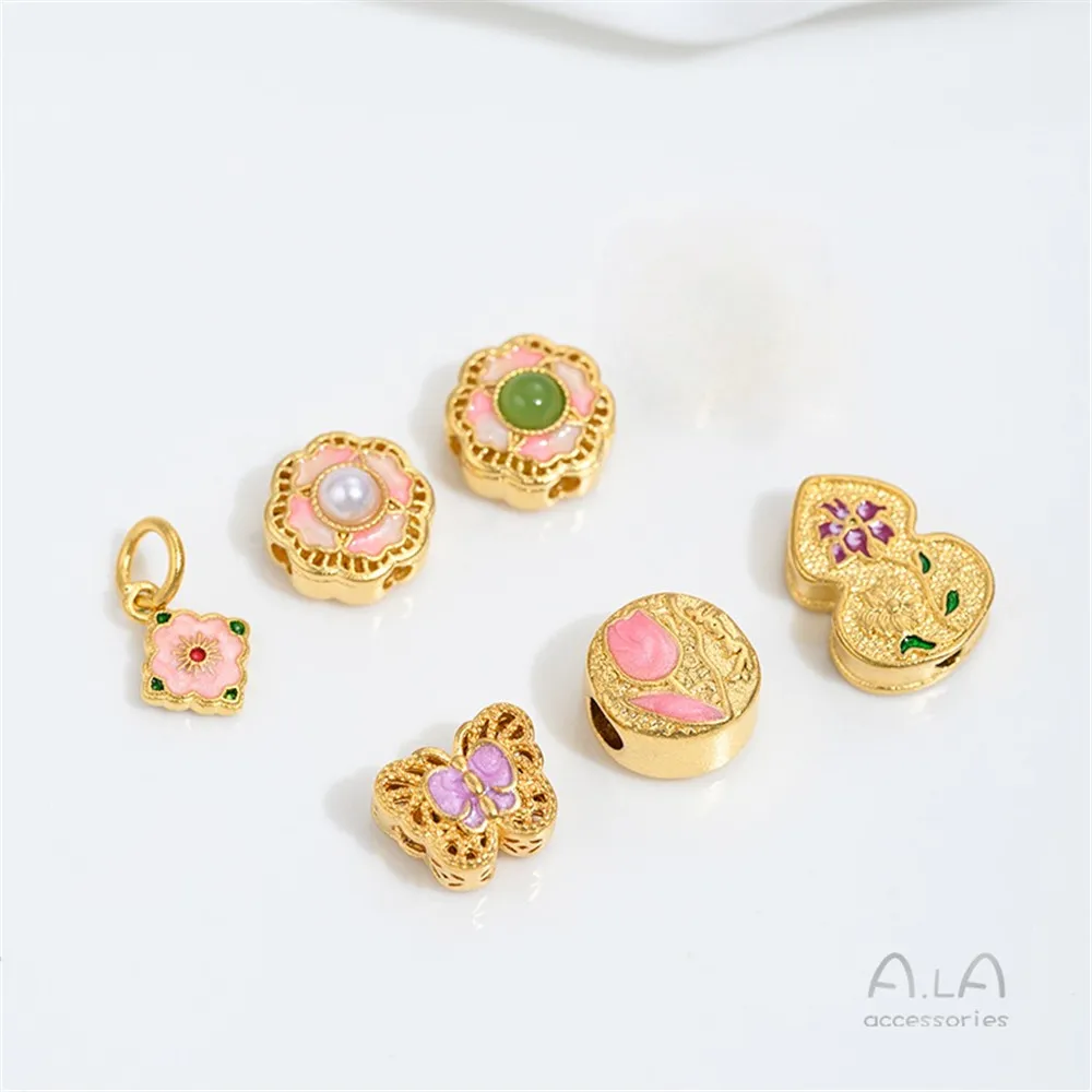 Vietnamese Sand Gold Pink Drip Oil Barrel Beads Dragonfly Beads Butterfly Gourd Flower-shaped Bead String Accessories - Image 2