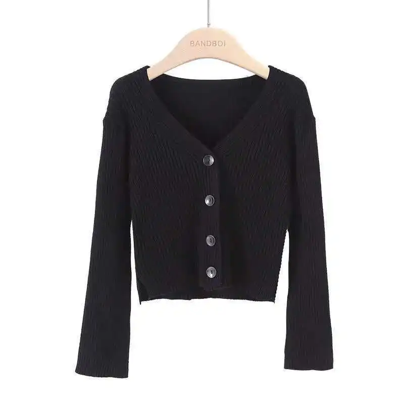 

Long Sleeved V-Neck Split Sweater Coat Solid Color Single Breasted Cardigan Coat 2023 Autumn Slim Office Lady Knitted Short Coat