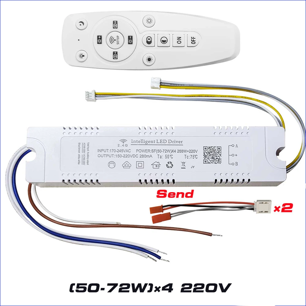 Inteligentny sterownik LED 2.4G 40-60 wx4 + dodatkowy pilot 220V i kontrola aplikacji kolor ściemniania oraz możliwość zmiany na lampę sufitową.