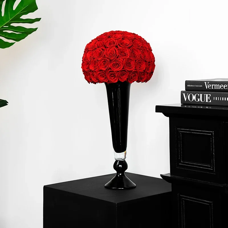 Black Swan Goblet Eternal Flower Rose Vase