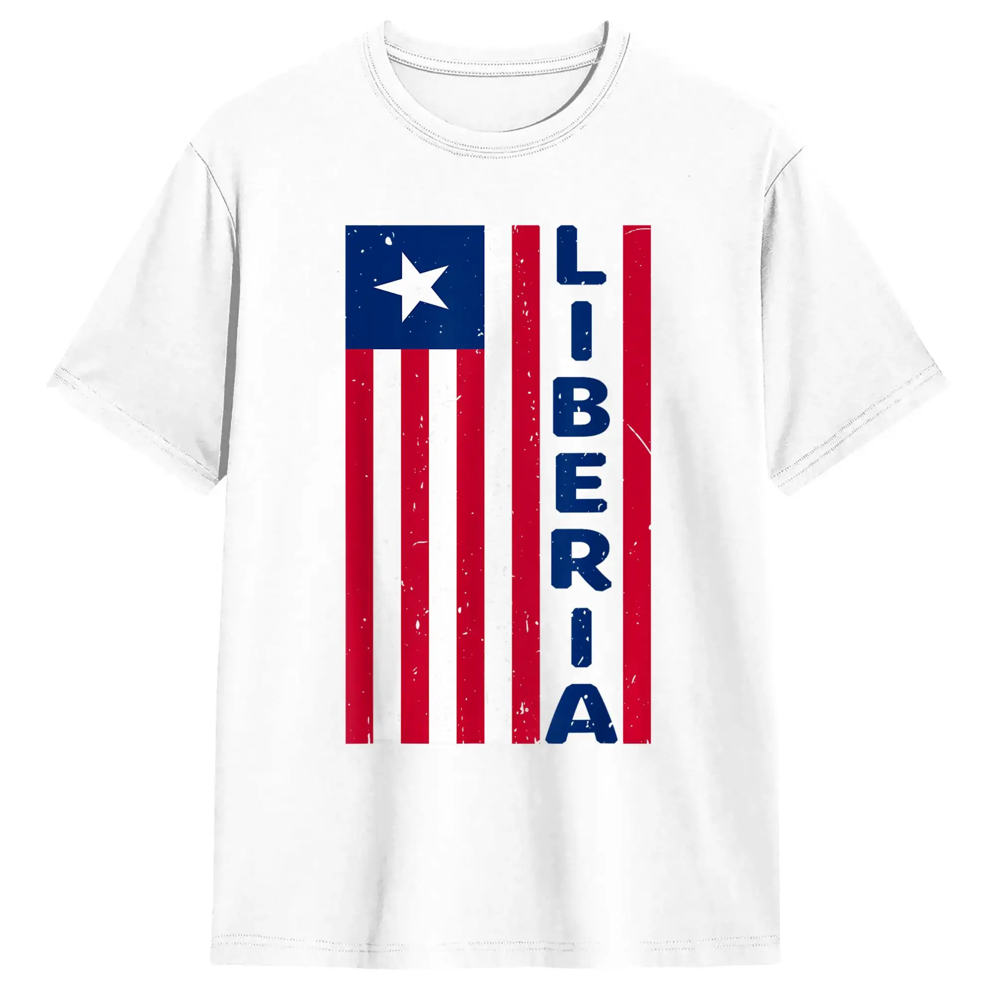 Liberia Liberian Pride Flag Vintage Liberia Independence Men T Shirts  Vintage Tee Shirt Short Sleeve Round Collar TShirt Cotton