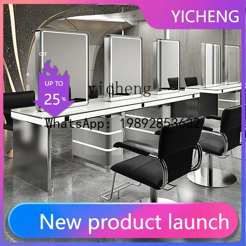 H3  Barber Shop Mirror Table Barber Shop Mirror Double Sided Cabinet Stainless Steel Perm and Dyeing Mirror