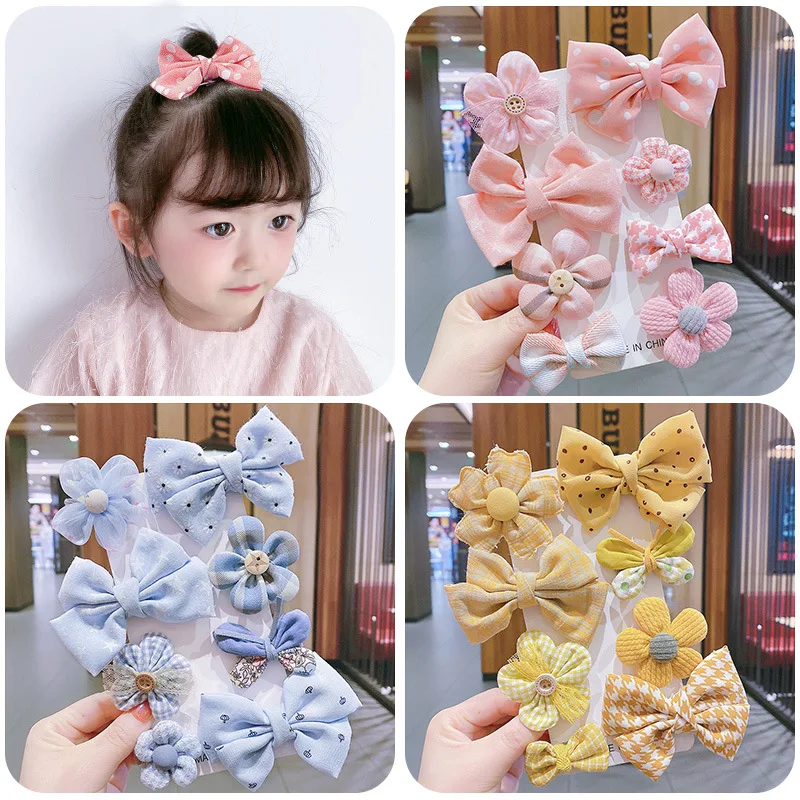 Cloth Bow Girls Hair Clips Set Cloth Flower Hair Pins Set Pink BB Clip for 3-8 Years Old Girl Sweet Pink Bow Hairpins 8 Pcs Set