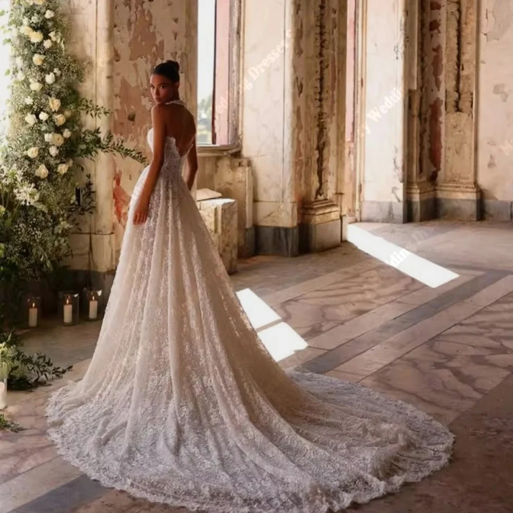 2026 Abiti da sposa eleganti in tulle a-line di lusso sexy senza maniche in pizzo con decalcomania abiti da sposa principessa Vestido De Noiva personalizzato