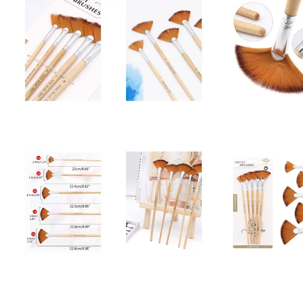  5pcs Nylon Hair Art Paint Brushes Fan-Shaped for Acrylic Painting Oil Watercolor