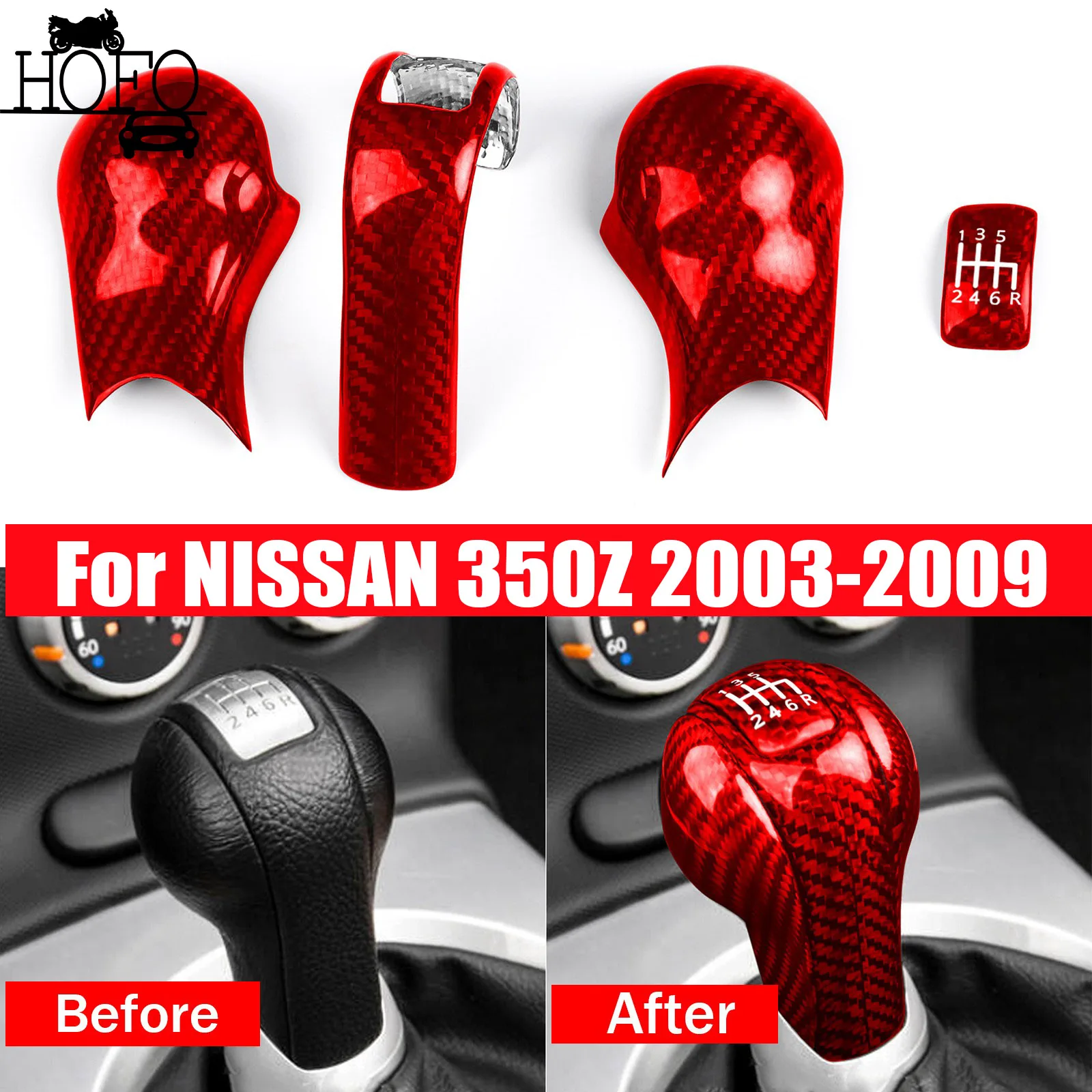 

3K Carbon Fiber Interior Gear Shift Knob Cover Trim For Nissan 350Z Z33 2003-09