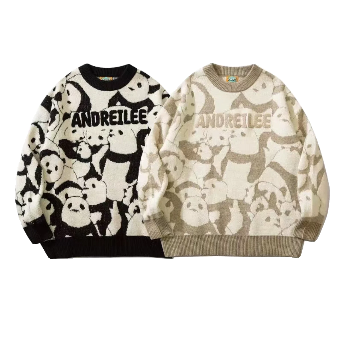 レトロな大きいサイズ 35kg 香港スタイル漫画パンダメンズカジュアル長袖ラウンドネックニットセーター冬のファッション