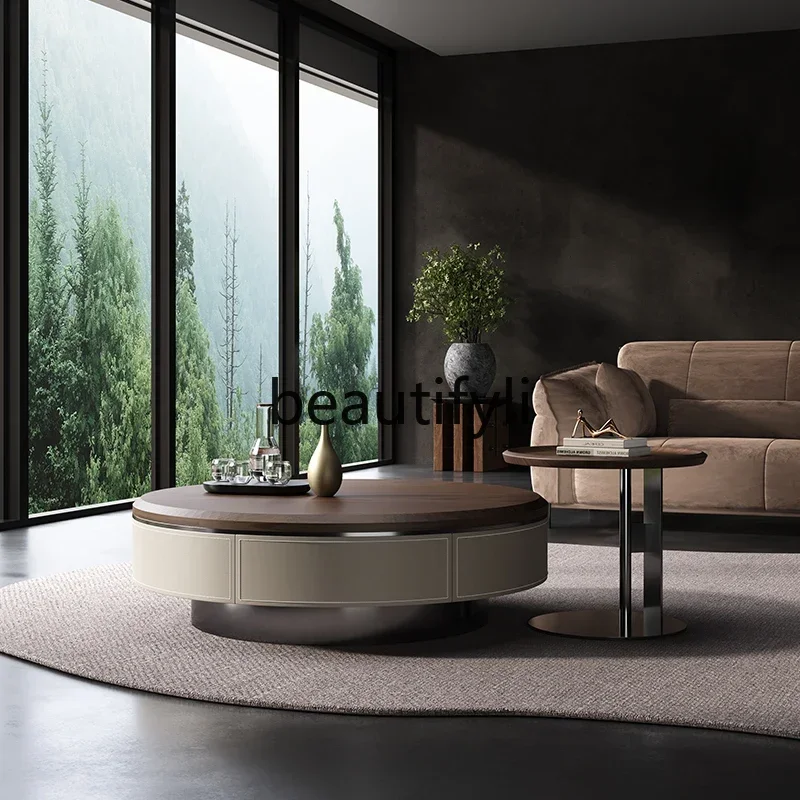 

zqqqqSmall apartment retro style round living room coffee table modern simple light luxury high-end household coffee table