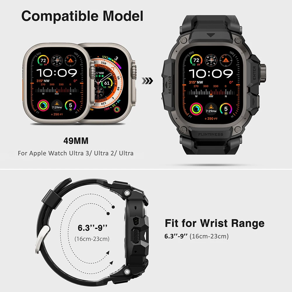 Sport Frame Cover for Apple Watch Ultra 1/2/3 49mm Shockproof Bumper Protective Fall Resistant Case With Silicone Watch band