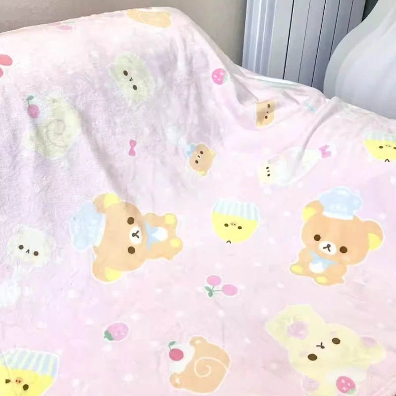 

Kawaii Japanese Rilakkuma Bear Blanket Cute Bear Nap Soft Cover Blanket Flannel Dormitory Casual Warm Air Conditioning Blanke