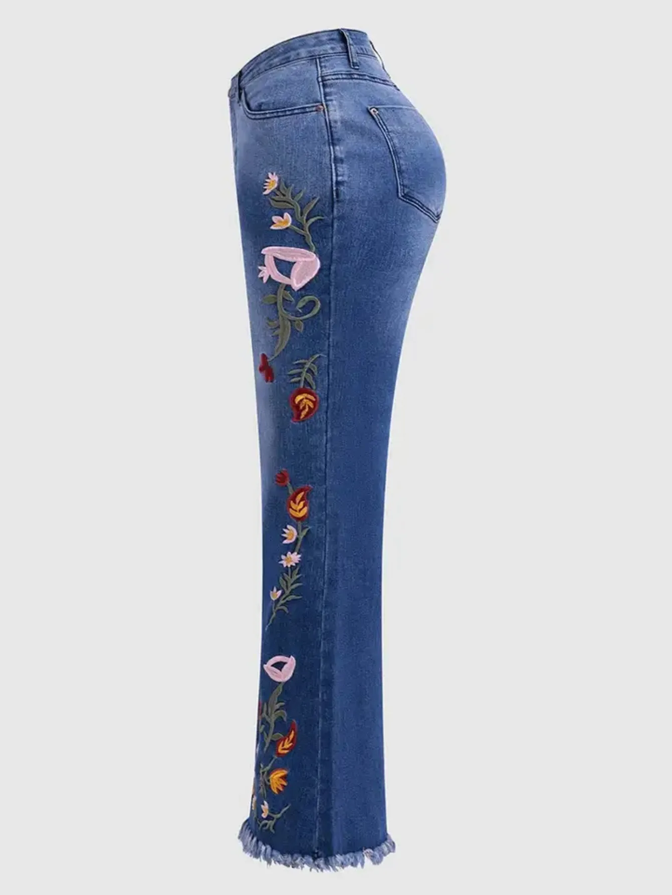 High Waist Flared Jeans Women Embroidered Denim Pants Floral Stitching Bell Bottom Vintage Y2K Style Elegant Cotton Trousers