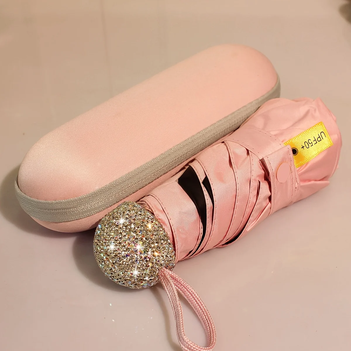 Folding Umbrella Sparkling Artificial Rhinestones Outdoor Sunshade UV Umbrella Portable for Both Sunny and Rainy Weather