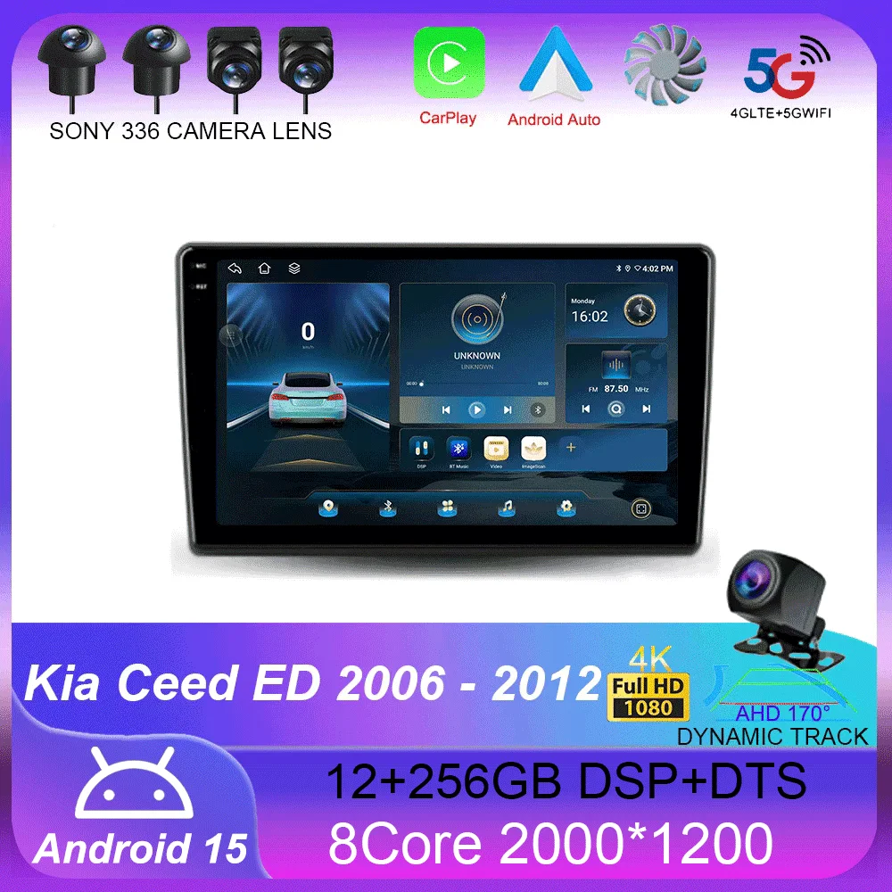 

For Kia Ceed ED 2006 - 2012 Carplay Auto 4G+WIFI GPS Car Radio Navigation Multimedia Video Player Stereo BT Android 15