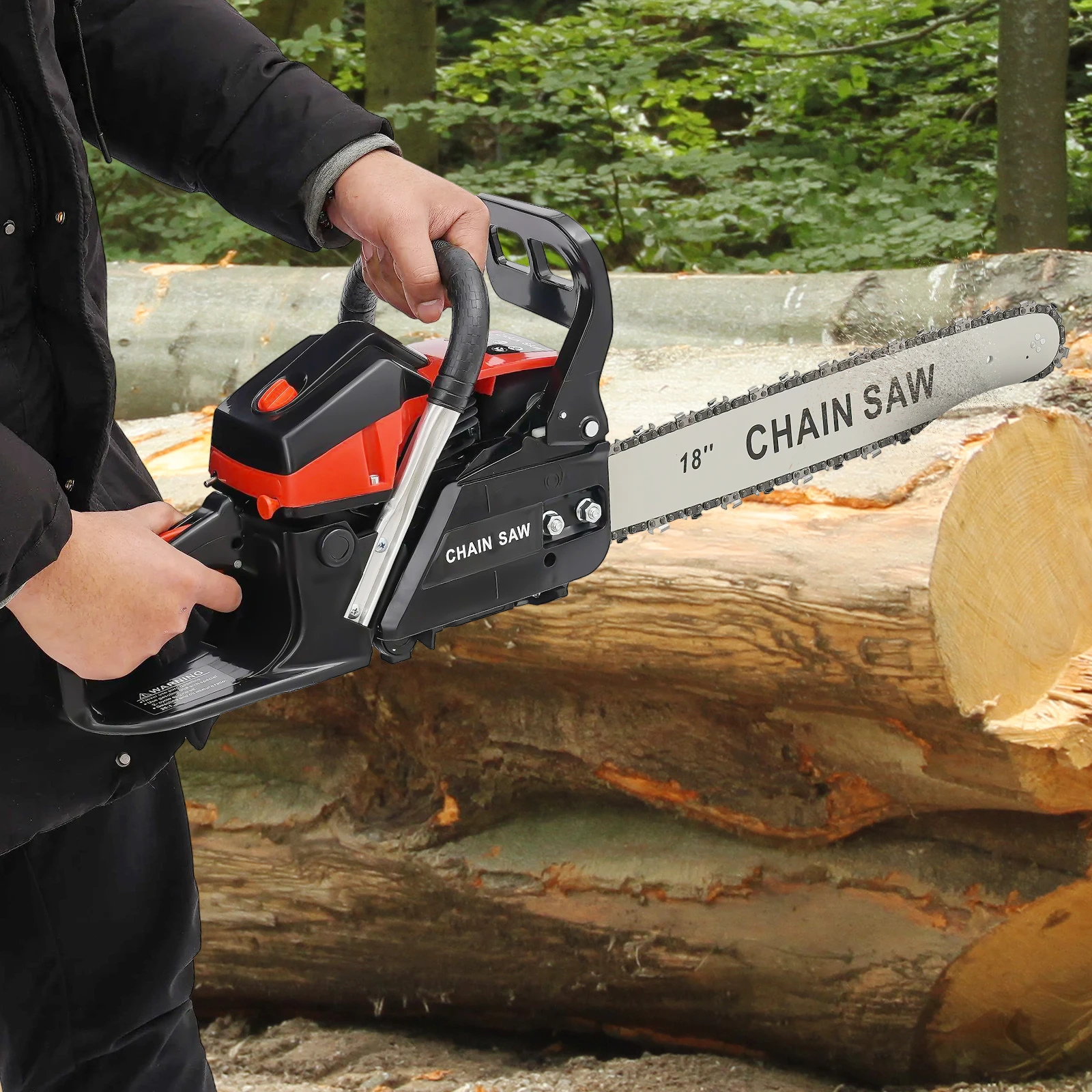 58cc Gasoline Chainsaw 2.2KW Power, Woodworking Cutting Tool 11000RPM 18" Cutting Bar for Heavy-Duty Logging