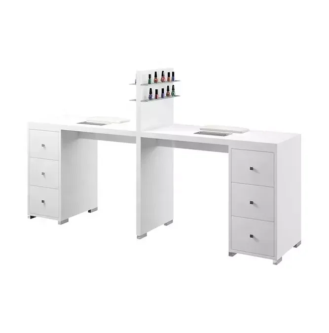 Table et chaise de manucure vertes personnalisées pour salon de beauté, double station, dessus en marbre, collecteur de poussière, table à ongles