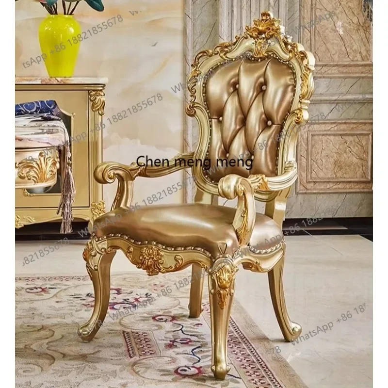 N138  European gold dining chair American court home solid wood leather desk back chair