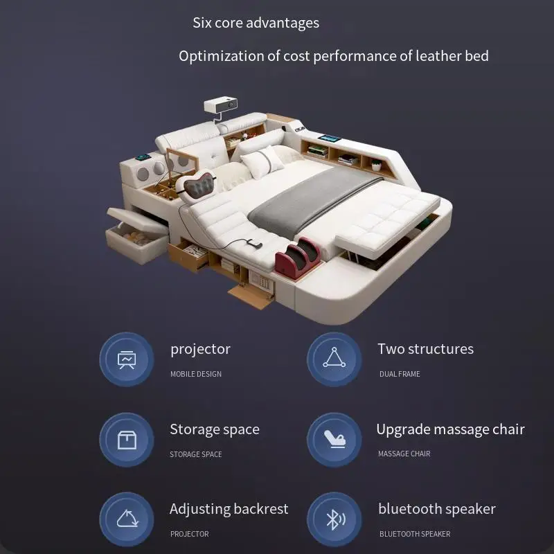 Luxury Storage Double Bed Modern Massager King Size Cameras