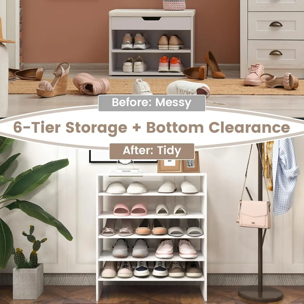 Вертикальная полка для обуви Giantex 3-в-1, 6-уровневый отдельно стоящий органайзер для хранения обуви с штабелируемой конструкцией на 18 пар, ширина 31 дюйм Woo