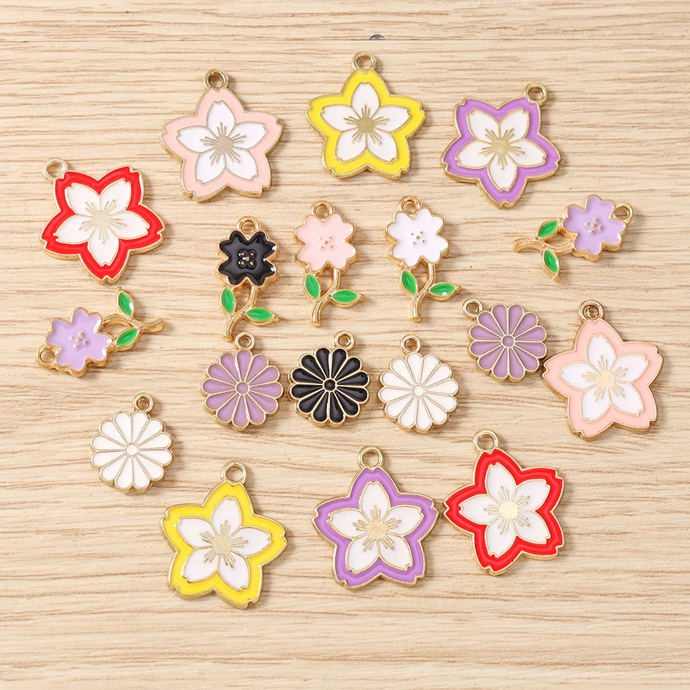 10 Stück niedliche, bunte Emaille-Blumenanhänger zum Basteln von Anhängern, Halsketten, Ohrringen, Armbändern, DIY-Bastelarbeiten und Schmuckzubehör – Detail 3