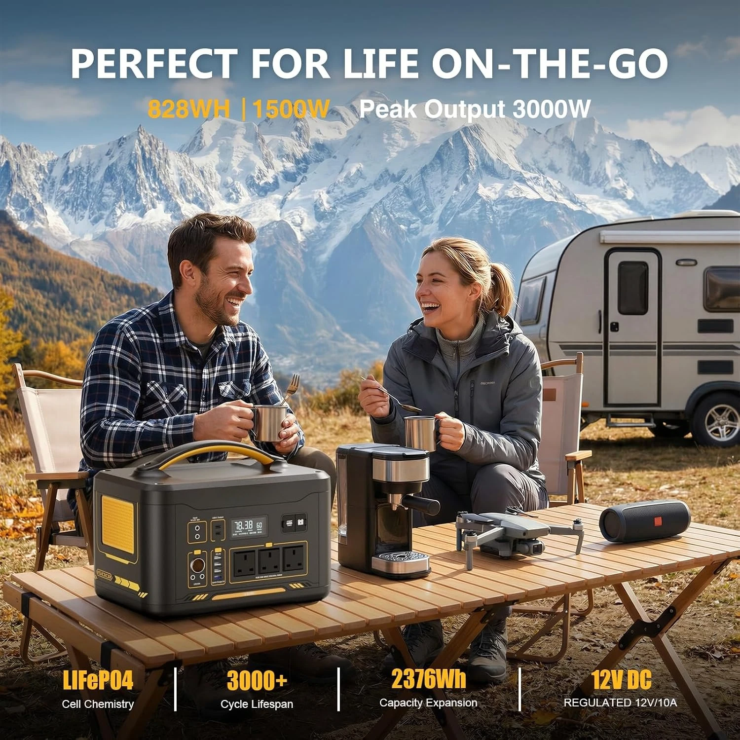 Jump1500X 1500W Portable Power Station, 828Wh LiFePO4 Battery | Solar Generator with Jump Start, 100W PD Type-C and, Customized