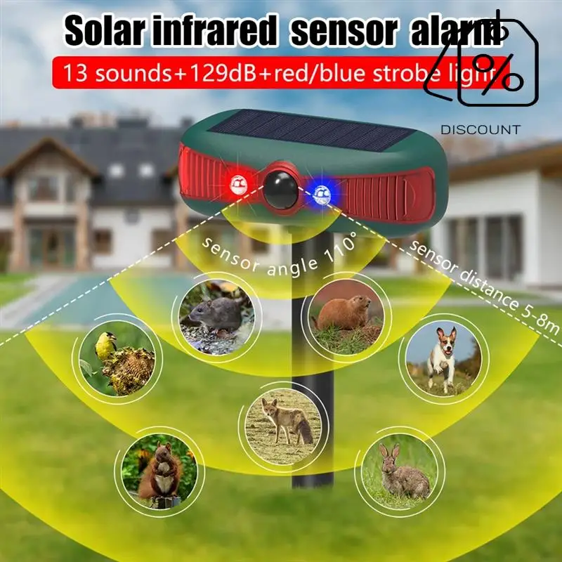 ABMF-Солнечный датчик сигнализации, солнечный датчик движения PIR, гавкий, 129 дБ, звуковое предупреждение