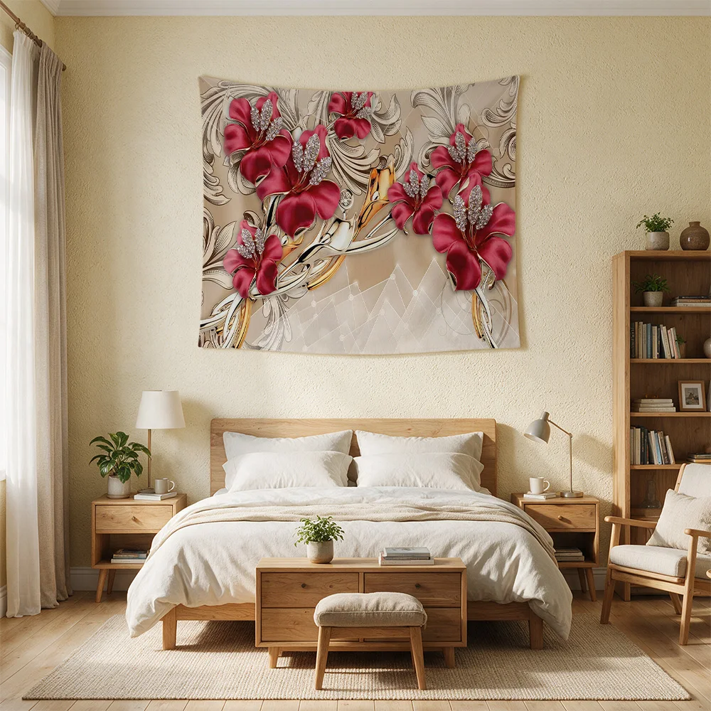 Large Tropical Floral Wall Hanging Tapestry Boho Living Room Decor Art Print for Modern Home Interior Design