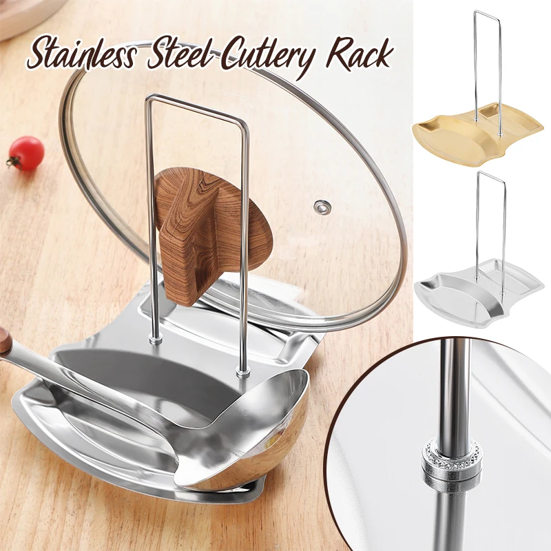 

Multifunctional Stainless Steel Lid Rack for Pots Pan Cover Shelf with Spatula and Spoon Holder Kitchen Storage