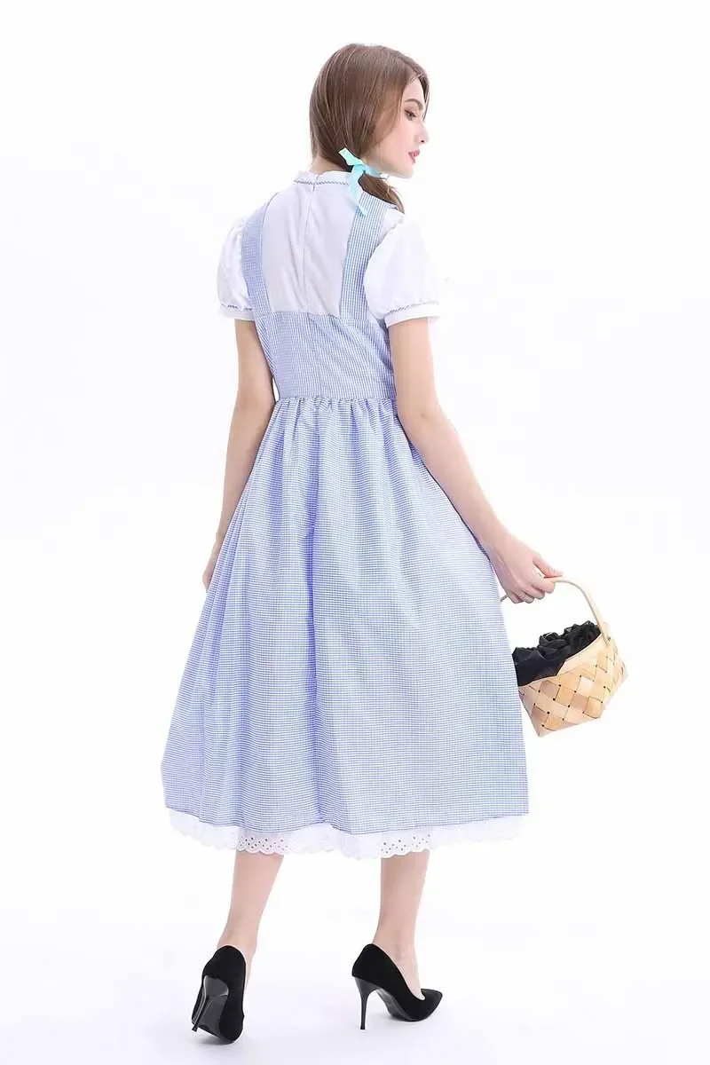 Adult Women's Blue Gingham Maid Dress Alice Maid Pastoral Character Costumes Halloween Carnival Cosplay Dress