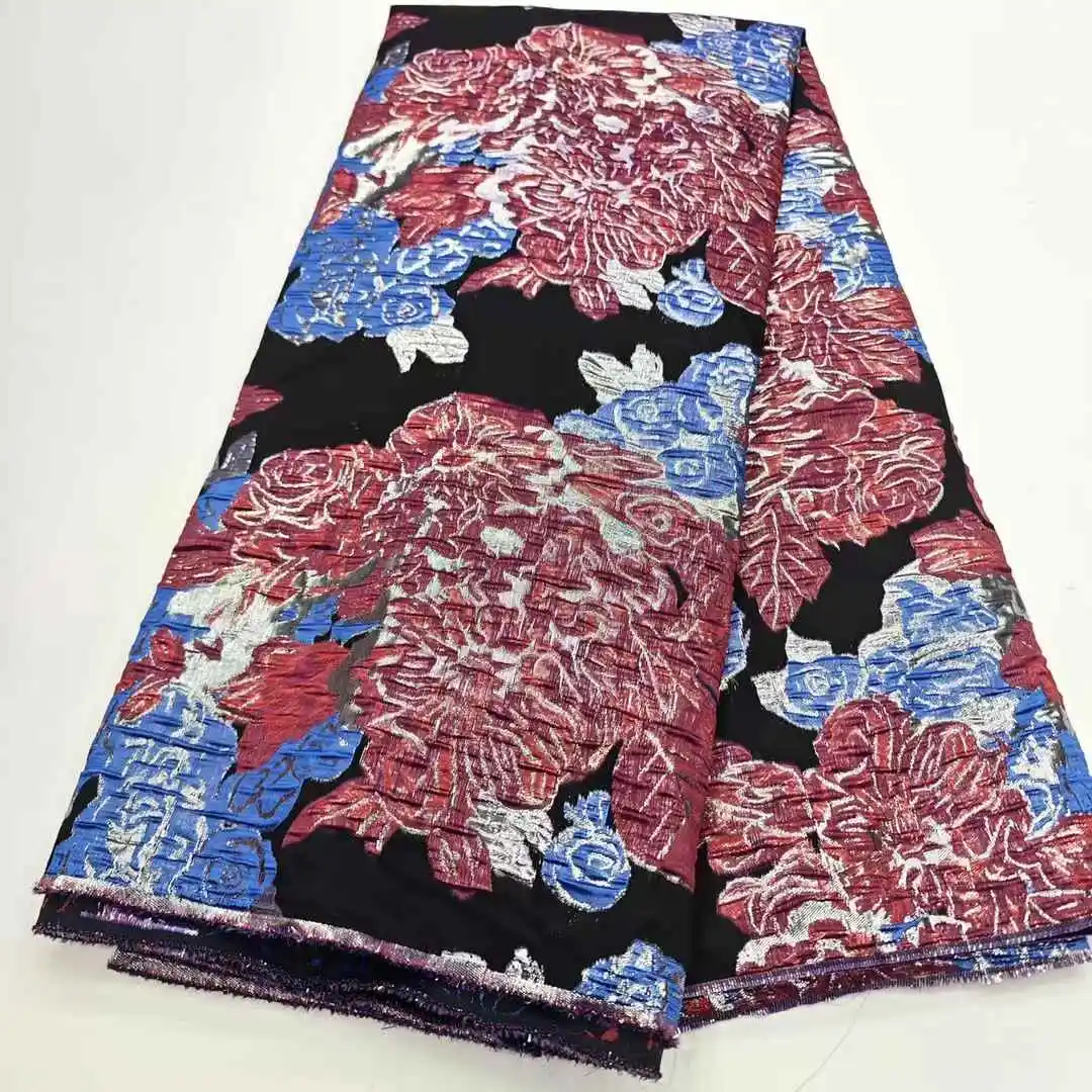 ล่าสุดแอฟริกันผ้าลูกไม้ Jacquard ผ้า 2025 คุณภาพสูง 5 หลาลูกไม้ภาษาฝรั่งเศสคํา Gilding ลูกไม้ผ้าสําหรับงานแต่งงานชุดเย็บ