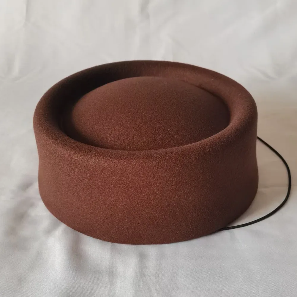 Uniform Stewardess Hat French Style Pillbox Hat Fedoras Teardrop Beret Hat Solid Color Air Hostess Woolen Top Hat Cocktail Event