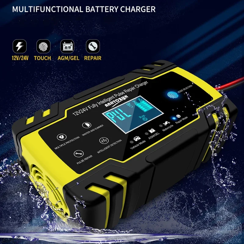 Full Automatic Battery-chargers Digital LCD Display 12V-24V 8A Car Battery Chargers Power Puls Repair Chargers Wet Dry Lead Acid