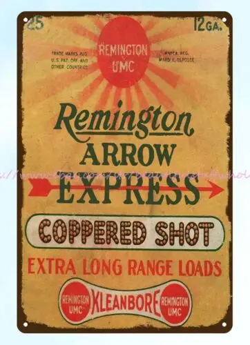 firearm ammo Remington UMC Arrow Express Coppered Shot 12 Ga metal tin sign