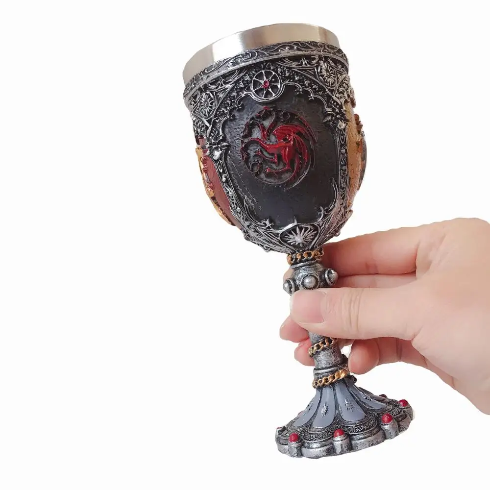 3D calice tazza Mini boccale di birra tazze da caffè bicchiere da vino resina acciaio inossidabile ferro Tankard spada drago lupo mappa Drinkware