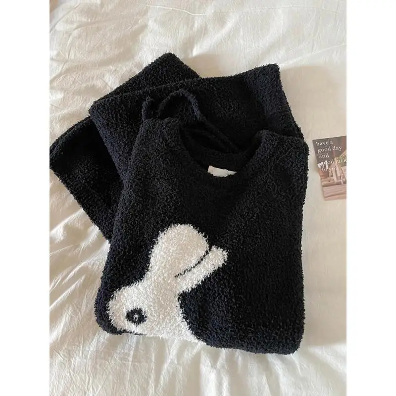 

Women's Pajama Set Girl Winter Homewear Flannel Pajamas for Women Winter Fleece Loungewear Warm Cartoon Sleepwear Set Cozy